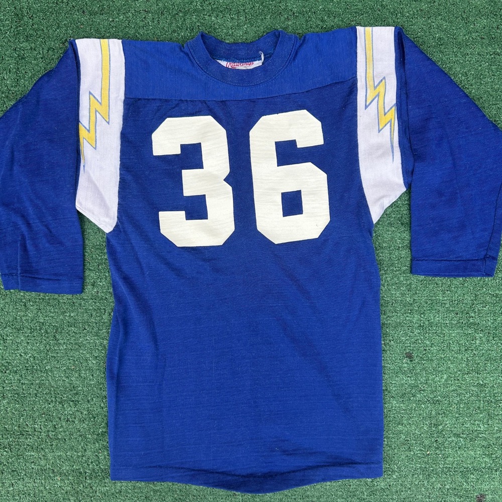 Vintage 60s LA Chargers NFL Rawlings Lightning Bolt Football Jersey Blue Medium